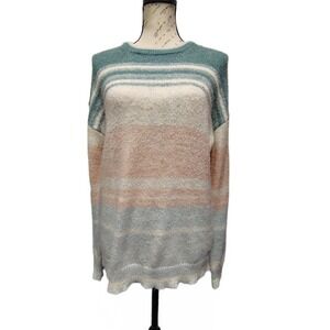 Guess Soft Fuzzy Knit Womens Striped Sweater XL Pastel Grunge Soft Girl Winter